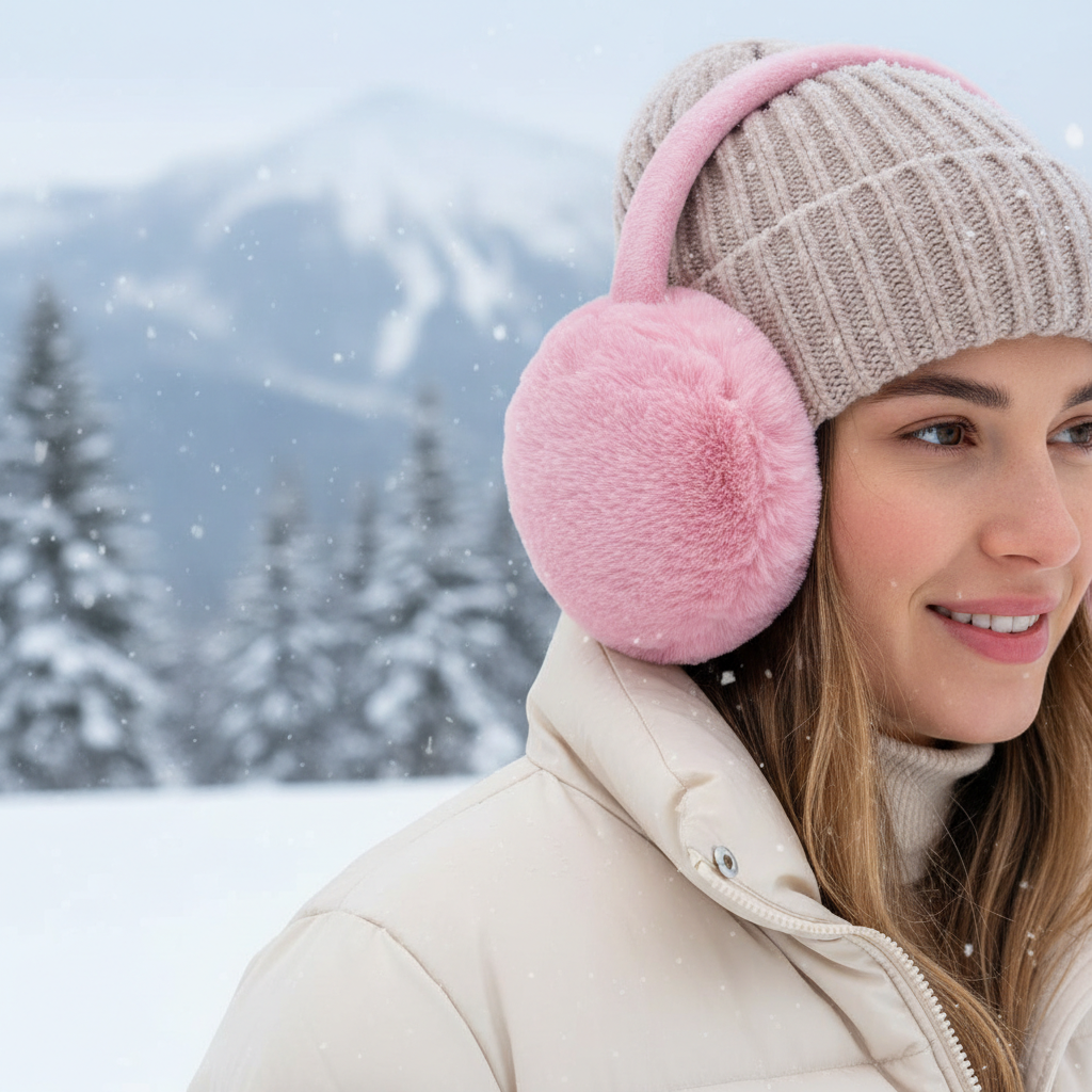 Pink Winter Earmuffs Lifestyle Shot